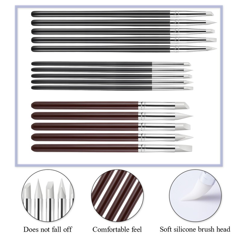 15 Pack Silicone Paint Brushes 5 Shapes Rubber Tip Silicone
