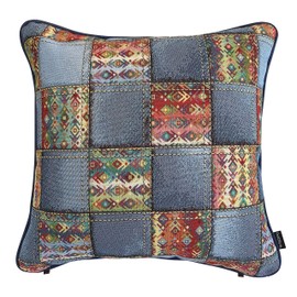 Out Style 45x45 Gobelins Imported Fabric Cushion Cover (Denim Stitch, Blue)
