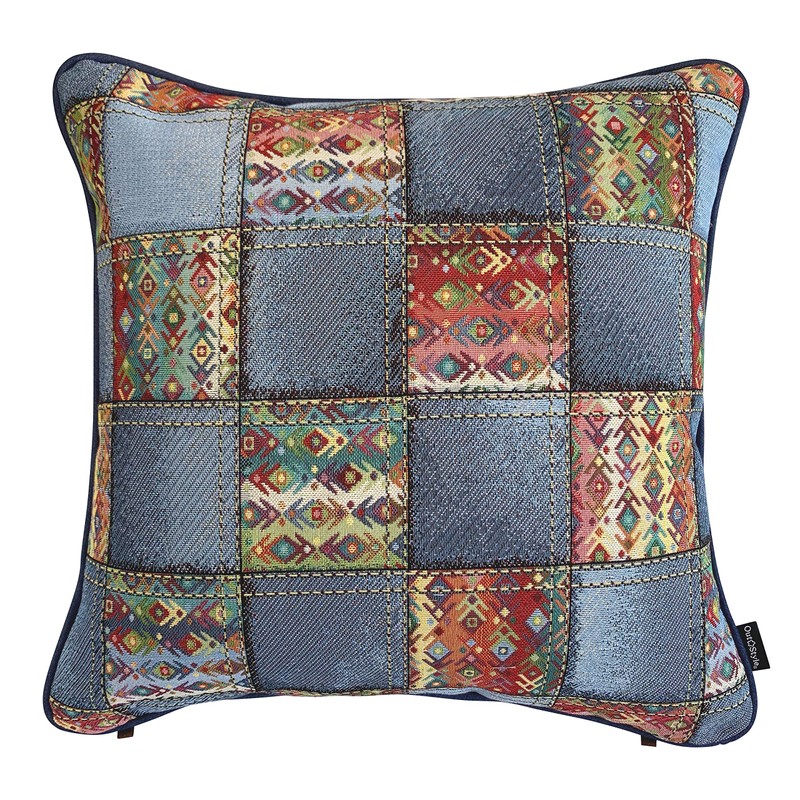 Out Style 45x45 Gobelins Imported Fabric Cushion Cover (Denim Stitch,