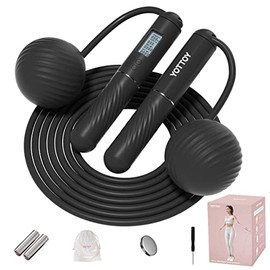 YOTTOY Cuerda de saltar inalámbrica con contador, cuerda de saltar sin cuerda 2 en 1 con cuerda de saltar grande inalámbrica con peso de pelota para m