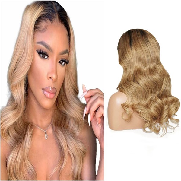 Lace Front Wigs Ombre Human Hair Wig Brazilian Blonde Wig 4x4 Human Hair Transparent Lace Wig Body Wave Wig Blonde 1b/27 Wigs 4x4 Lace Closure Wig Human Hair Blonde Wig Ombre Body Wave 20 Inches ..