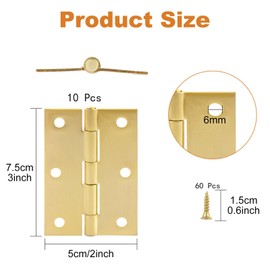 GBACHOOSE 10 Pcs Door Hinges, 3 Inch (75mm) Polished Brass Ball Bearing Hinges, Stainless Steel Gold Hinges with Screw for Windows, Boxes, Cabinets