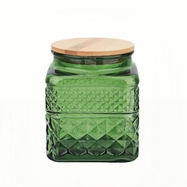 ANSQU Square Glass Jar, 37oz Candy Jar with Lid, Glass Food Storage Containers for Ground Coffee, Tea, Sugar, Decorative Mason Jar, Cookie Jars (Green)