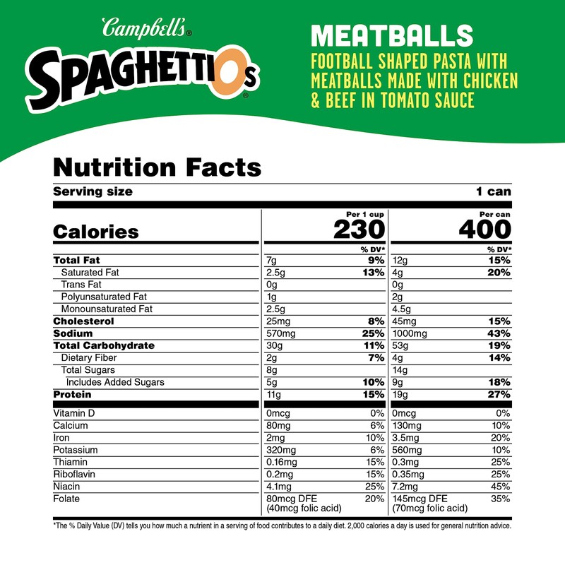 SpaghettiOs Football Shaped Canned Pasta with Meatballs, 15.6 oz Can