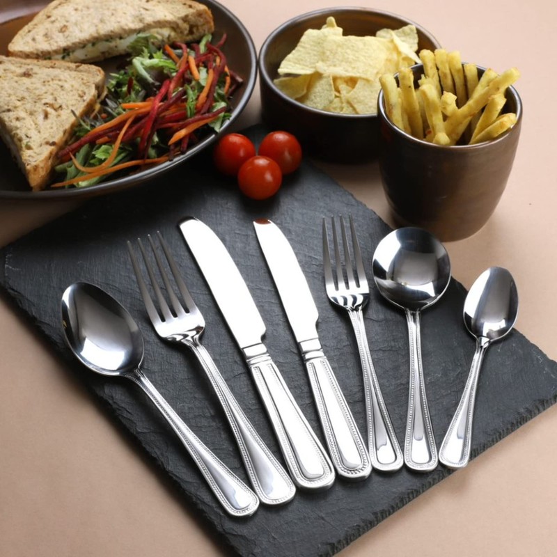 Genware TRTAZ11A Bead Cutlery Dessert Spoons - Pack of 12