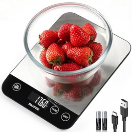 Food Scale, 33lb Rechargeable Kitchen Scale with Stainless Steel, Grams and Ounces, USB Charging, 1g High Accuracy for Baking, Cooking & Food Prep, Bl