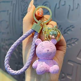 [AIXUAN] Cute Character Animal Keychain Decoration, Resin Car Strap, Couple Keychain(Purple)