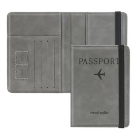 ILIYAH Passport Cover RFID Blocking Passport Holder Travel Wallet Premium Leather Card Case Passport Wallet Strap/Magnetic Closure(Grey)