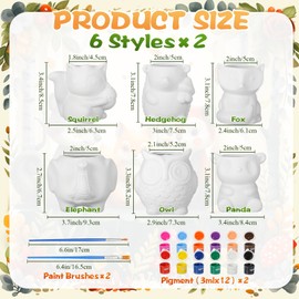 Sunnychicc 12 Sets DIY Ceramic Animal Succulent Pots Figurines Unpainted Ceramic Bisque Paintable Animal Ceramic Flowerpots with Drainage Hole Ready to Paint for Kids Christmas Craft Project