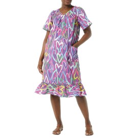 AmeriMark Casual Women’s Muumuu House Dress Comfortable Flowy Short Sleeve Patio Sun Dress Lounger Gown Sleepwear for Ladies