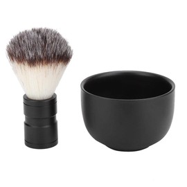 Set de tazón y brocha de afeitar, set afeitado hombre tazón de jabón de afeitar de acero inoxidable Kit de cepillo para el cabello Kit de limpieza de barba para salón de baño (Conjunto)