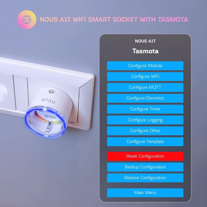 NOUS Tasmota Socket NOUS A1T, Smallest WiFi ESP8266 Smart Plug,
