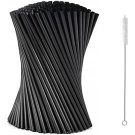 Greenland 100 Reusable Black Straws with Brush - 21cm Long, 6mm Wide 