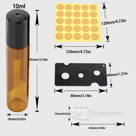 20 Stück Roll on Glasflaschen für Ätherisches Öl, 10ml Roll on Flasche Leer, Braune Rollon Flaschen, Ätherische Öle Roller Glasflaschen, Aufkleber und Pipetten für Öle, Duftstoff, Kosmetika, Massage