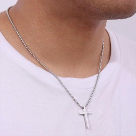 Agriajun Simple Silver Cross Necklace for Women, Chunky White Gold Stainless Steel Box Chain Cross Pendant Dangle Layered Choker Necklaces Jewelry Gift