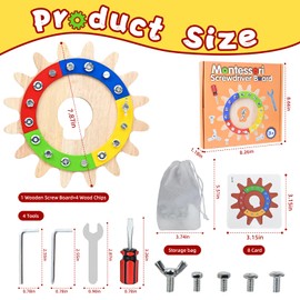 Ulikey Montessori Toy from 2 3 4 5 Years, Montessori Screw Board Wooden Toy Educational Toy, Motor Skills Toy for Nursery Boys Girls, Fine Motor Skills Sensory Toy for Toddlers