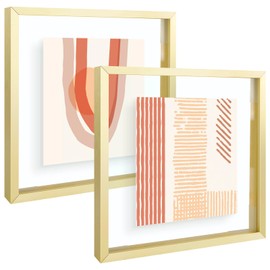 Frametory, 8x8 Floating Picture Frame - Metal Photo Frame - Real Glass - for Wall Mount or Tabletop Displays (Gold, 2 Pack)