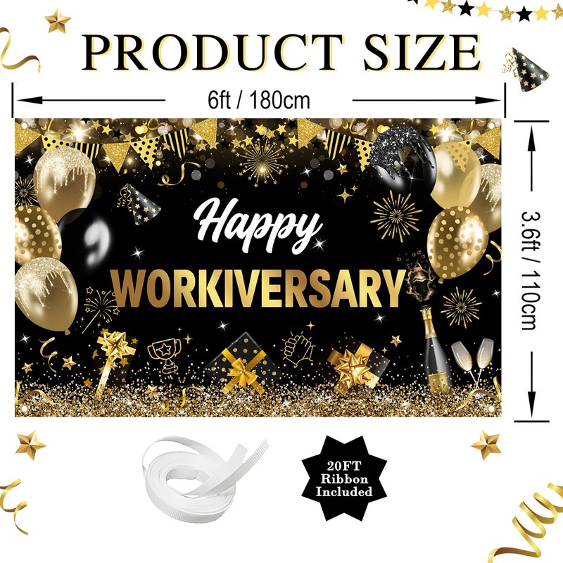 Mocsicka Work Anniversary Decorations Banner Happy Workiversary Backdrop Employee Appreciation