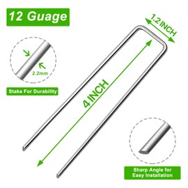 Zevlux Landscape Staples 4 Inch 120Pack Galvanized Garden Lawn Stakes,1.2 Inch Width Heavy Duty Sod Pins for Fences, Lawns, Weed Barriers, and Landscape Fabrics, Netting, Irrigation Hose, Floor Mats.