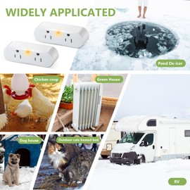 Feekoon 2 Pcs Thermostatically Controlled Outlet, Plug-in Thermal Cube, Auto On Below 32°F & Off Above 50°F, Temperature Controller for Coop Heater, Bird Bath Deicer, Heating Cable & Pipe
