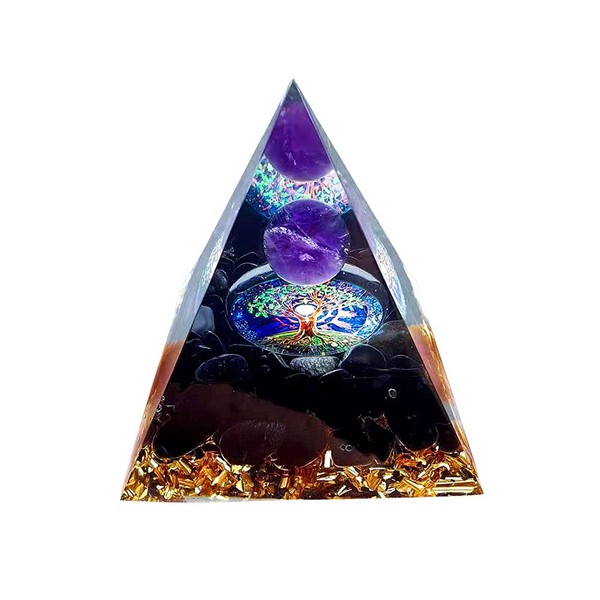 Pyramide d'orgonite à 7 chakras, décoration Feng Shui en cristal naturel de guérison Reiki, cristal de guérison en améthyste pour divination, méditation, yoga, protection équilibrante 6 cm