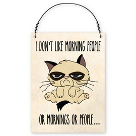 Dorothy Spring I Don't Like Morning People Or Mornings Or People Funny Grumpy Cat Wall Metal Small Plaque Sign Size 4x3 inch
