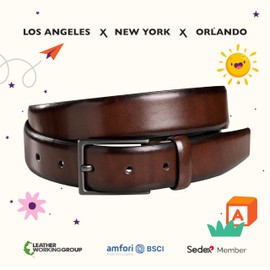 Fenix Orlando Cintura Bambino per Ragazzi & Ragazze, Various Colourazioni, Cintura Regolabile in Pelle per Bambini e Adolescenti, Taglia 55 cm - 75 cm, Fibbia Senza Nichel Larga 30 mm, Toffee Brown,