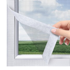 DIY Window Screen Hook and Loop Adhesive Edging Tape and Mesh Window Screens Replacement (White)