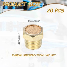 sourcing map 20PCS Pneumatic Exhaust Muffler, 1/4" NPT Male Sintered Bronze Muffler Air Line Fittings for Pneumatic Tools and Industrial Machinery