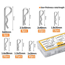 Split Pin Assortment Spring Pins Stainless Steel Spring Cotter Pins 110 Pieces Safety Cotter Pins R Clips 7 Different Sizes for Safety Locking and Quick Tightening