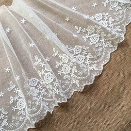 3 Yards of 7.8 inches Premium Vivid Branch Flower Embroidery Tulle Lace Fabric Trim