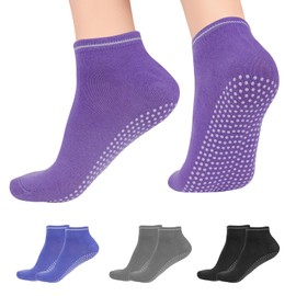 flintronic Yoga Socks, 4 Pairs Non Slip Pilates Socks for Women&Men, Sweat Absorption Cotton Full Toe Grip Socks, Ankle Socks for Pilates, Ballet, Barre, Barefoot Workout, Dance