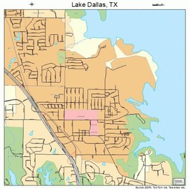 Large Street & Road Map of Lake Dallas, Texas TX - Printed poster size wall atlas of your home town
