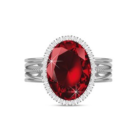 Linawe Silver Birthstone Rings for Women, Garnet Burgundy Red Chunky Adjustable Rings, Vintage Oval Fake Imitation Diamond Crystal Gemstone Cocktail Ring, Oval Cubic Zirconia Ring