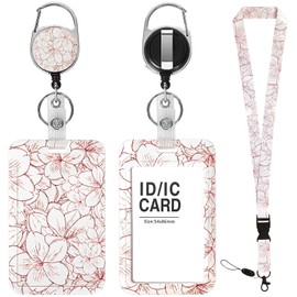 Axzeo Lanyards for Id Badges,Retractable Id Badge Holders,Funny Badge Reel Heavy Duty with Carabiner Clip,Teacher Women Nurse Student Gifts (Cherry Blossom)