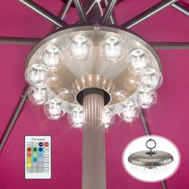 HONWELL Patio Umbrella Light, 3xD Battery Operated Umbrella Pole Light with RF Remote 80Ft Through Wall, 12 Bulb 48 LEDs,4 Modes, 12 Color Changing Outdoor Camping Light with Hanging Ring for Umbrella