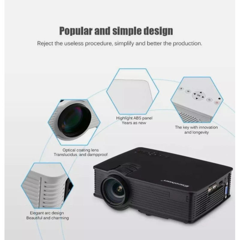 Excelvan GP9 EHD09 Mini LED Projector 800x480pixels Support 1080P 1800