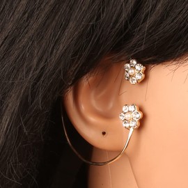 NEW! Touchstone Handcrafted Fresh And Trendy Fashion Floral Pattern Rhinestone Faux Pearls Elegantly Stylized Designer Jewelry Hoop Baali Earrings In Gold Tone For Women.