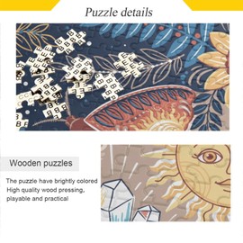 Kigai Boho Sun and Moon Puzzles for Adults and Kids 1000 Pieces, Wooden Jigsaw Puzzles, Happy Family Games Ideal