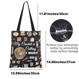 JNIAP Crochet Tote Bag For Crochet Lovers Yarn Lover Bag Knitting Canvas Bag My Crochet Is Calling I Must Go Gifts, I Must Go Tb, Large