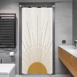 Miyotaa Stall Abstract Sun Shower Curtain Set 36Wx71H Inches Half Small Modern Minimalist Mid Century Aesthetic Sunburst Sunrise Boho Simple Polyester Waterproof Bathroom Curtain with Hooks