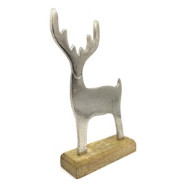 DARO DEKO Metal Reindeer with Wooden Base 15.5 x 26.5 cm Brown Silver