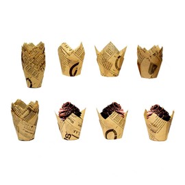 YoCosii 200pcs Tulip Cupcake & Muffin Tins Liners , 2'' Standard Newspaper Pattern Paper Baking Cups Nature, Light Brown