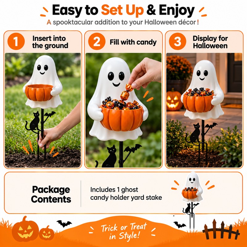 Halloween Ghost Pumpkin Stake Light for Yard – 2D Outdoor