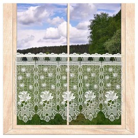 atelier alles-Spitze Classic Lace Disc Hanger Catarine Made of Real Plauen Air Lace Embroidery Panel Curtain in Natural Height x Width 45 x 80 cm