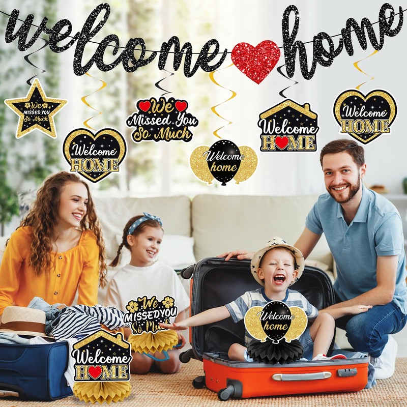 Welcome Home Decorations | Pre-Strung Glitter Welcome Home Banner and