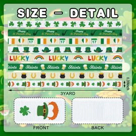 St. Patrick's Day Ribbon Set, 8 Designs 3 Yards x 3/8" Grosgrain, Shamrock Leprechaun Rainbow Irish Flag Lucky Sláinte Ribbons, DIY Party Decor Crafts Gift Wrap, Green Irish Holiday Supplies