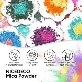 Nicedeco Mica Powder, Cruelty Free, Vegan, 24 Colors Natural Pigment Powder for Epoxy Resin, Gel Nail Polish, Nail Art, Soap Making, Candle Making, Dye