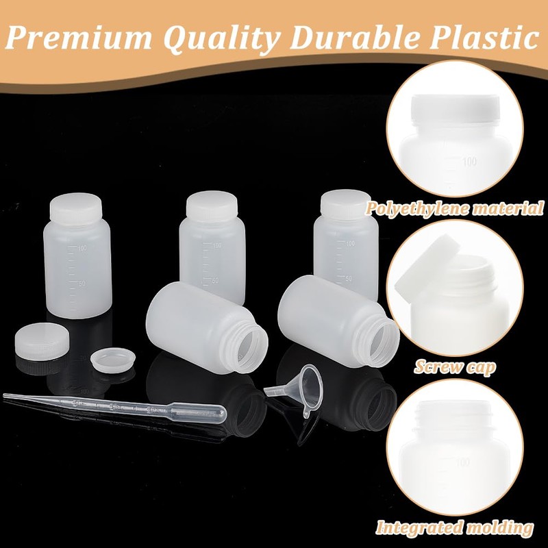 OLYCRAFT 20PCS Wide Mouth Plastic Bottles with Caps Lab Plastic