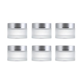 6 Pack 30m/1Ozl Frosted Glass Cosmetic Jars with Silver Lids 1.57 * 2.05Inch Small Round Jars Mini Refillable Cream Containers for Eye Cream, Balm, Lip Mask, Sample Storage